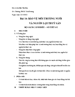Giáo án Công nghệ 7 Bài 14: Bảo vệ môi trường nuôi và nguồn lợi thuỷ sản | Cánh diều