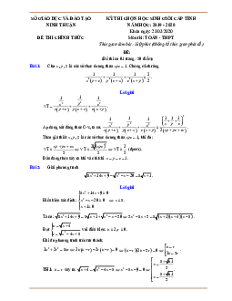 Đề thi chọn HSG Toán THPT cấp tỉnh năm 2019 – 2020 sở GD&ĐT Ninh Thuận