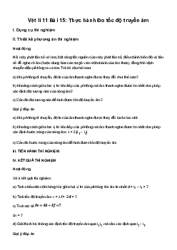 Vật lí 11 Bài 15: Thực hành Đo tốc độ truyền âm Sách Kết Nối Tri Thức
