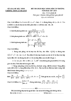 Đề thi chọn HSG Toán 10 cấp trường năm 2017 – 2018 trường Lý Thái Tổ – Bắc Ninh