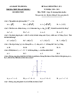 Đề KSCL Toán 12 lần 1 năm 2020 – 2021 trường Thạch Thành 1 – Thanh Hóa