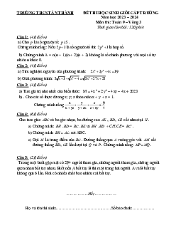 Đề thi HSG Toán 9 vòng 3 năm 2023 – 2024 trường THCS Tân Thành – Nghệ An