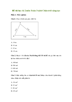 Bộ đề thi học kì 2 môn Toán 3 năm 2022 - 2023 (Đề 3) | Chân trời sáng tạo