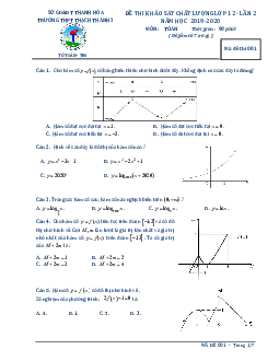 Đề khảo sát Toán 12 lần 2 năm 2019 – 2020 trường Thạch Thành 3 – Thanh Hóa