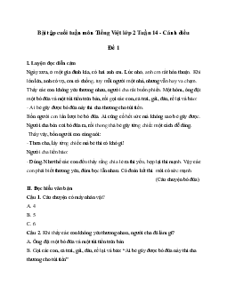 Bài tập cuối tuần lớp 2 môn Tiếng Việt Cánh Diều - Tuần 14