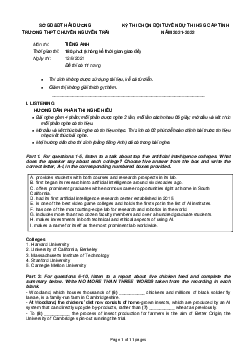 Kỳ thi chọn đội tuyển dự thi HSG Cấp tỉnh trường THPT chuyên Nguyễn Trãi Hải Dương năm 2021-2022 môn Tiếng Anh