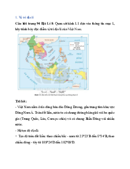 Giải SGK Địa lí 8 Bài 1: Vị trí và phạm vị lãnh thổ Việt Nam | Kết nối tri thức