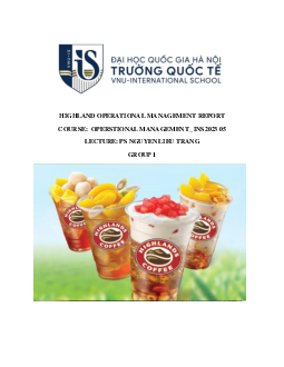 Highland Operational Management report | Tiểu luận môn Operstional Management | Trường Quốc tế, Đại học Quốc gia Hà Nội