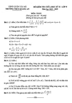 Đề giữa học kỳ 2 Toán 8 năm 2022 – 2023 trường THCS Quảng An – Hà Nội