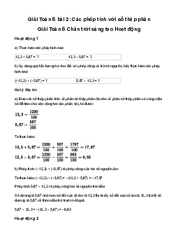 Giải Toán 6 Bài 2: Các phép tính với số thập phân sách Chân Trời Sáng Tạo