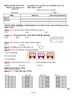 Đề kiểm tra cuối kì 2 Toán 1 Cánh Diều 2021-2022 TH Minh Tân