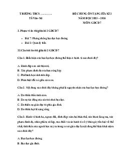 Đề cương ôn tập giữa học kì 2 môn Giáo dục công dân 7 sách Kết nối tri thức với cuộc sống