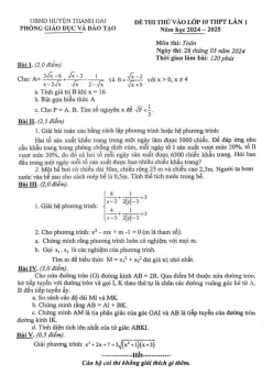 Đề thi thử Toán vào lớp 10 lần 1 năm 2024 – 2025 phòng GD&ĐT Thanh Oai – Hà Nội