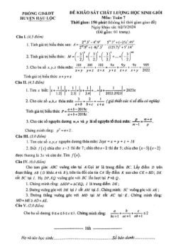 Đề thi học sinh giỏi Toán 7 năm 2023 – 2024 phòng GD&ĐT Hậu Lộc – Thanh Hóa