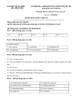 (Đáp án) Kì thi chọn đội tuyển chính thức dự thi HSG quốc gia lớp 12 THPT tỉnh Quảng Bình NĂM HỌC 2020-2021 môn thi Tiếng Anh