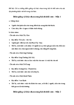 Chỉ ra những điểm giống và khác nhau trong hội thi thổi cơm của các địa phương | Văn mẫu 7 Cánh diều
