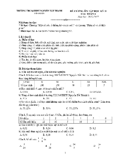 Đề cương ôn tập học kì 2 Toán 6 Cánh Diều