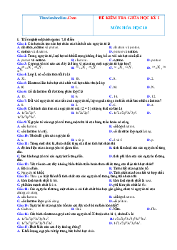 Đề thi giữa kì 1 hóa 10  năm học 2021-2022 (có đáp án)