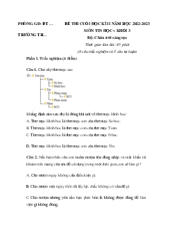 Đề thi học kì 2 môn Tin học 3 năm 2022 - 2023 (Đề 4) | Chân trời sáng tạo