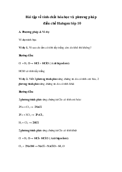 Bài tập về tính chất hóa học và phương pháp điều chế Halogen - Kết Nối Tri Thức - Hóa học 10