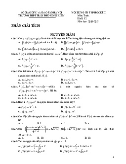 Nội dung ôn tập HK2 Toán 12 năm 2020 – 2021 trường THPT Trần Phú – Hà Nội