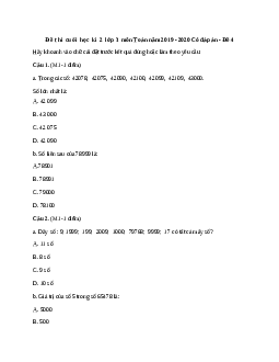 Đề thi cuối học kì 2 lớp 3 môn Toán - Đề 4 | Chân trời sáng tạo