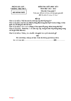 Đề Kiểm Tra Giữa Học Kì 1 Công Nghệ 9 (Có Lời Giải)