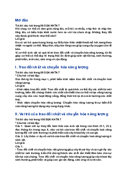 Giải SGK Khoa học tự nhiên 7 bài 21: Khái quát về trao đổi chất và chuyển hóa năng lượng| Kết nối tri thức