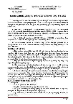 Kế hoạch hoạt động tổ Toán THPT năm 2020-2021