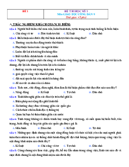 Top 16 Đề thi học kì 1 lớp 9 môn GDCD năm học 2023 - 2024