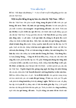 Văn mẫu Ngữ Văn lớp 8: Viết đoạn văn (khoảng 7 - 9 câu) về một truyền thống đáng tự hào của dân tộc Việt Nam | Kết nối tri thức