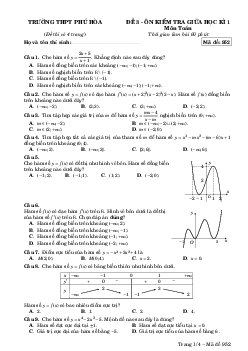 Đề ôn tập giữa kì 1 Toán 12 năm 2022 – 2023 trường THPT Phú Hòa – TP HCM