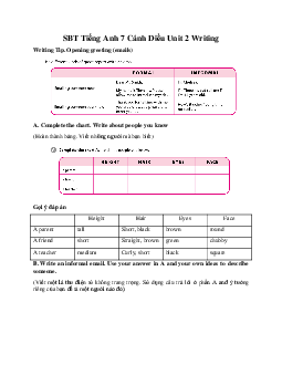 SBT Tiếng Anh 7 Cánh Diều Unit 2 Writing