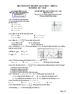 Đề cương ôn thi môn Toán HK1 khối 12 năm học 2017 – 2018 trường THPT Thạnh Đông – Kiên Giang