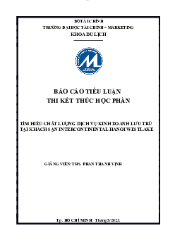 Tìm hiểu chất lượng dịch vụ kinh doanh lưu trú tại khách sạn Intercontinental Hà Nội Hồ Tây