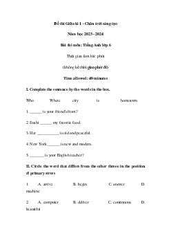 Đề thi giữa học kì 1 môn Tiếng Anh 6 năm 2023 - 2024 sách FRIENDS PLUS | Đề 2