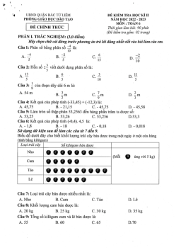 Đề học kì 2 Toán 6 năm 2022 – 2023 phòng GD&ĐT Bắc Từ Liêm – Hà Nội