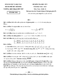 Đề học kỳ 1 Toán 10 năm 2022 – 2023 trường THPT Phạm Phú Thứ – TP HCM