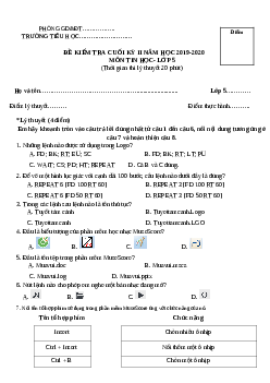 Đề thi học kì 2 lớp 5 môn Tin Học năm 2019-2020