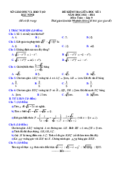 Đề thi giữa học kỳ 1 Toán 9 năm 2021 – 2022 sở GD&ĐT Bắc Ninh
