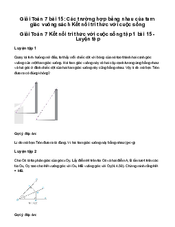Giải Toán 7 Bài 15: Các trường hợp bằng nhau của tam giác vuông | Kết nối tri thức