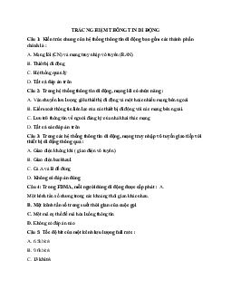 Đề cương câu hỏi trắc nghiệm ôn tập môn Thông tin di động có đáp án | Học viện Công nghệ Bưu chính Viễn thông