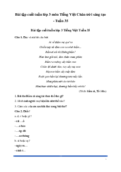 Bài tập cuối tuần lớp 3 môn Tiếng Việt Chân trời sáng tạo - Tuần 35