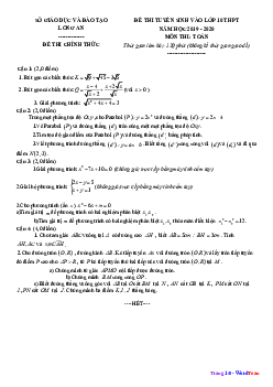 Đề tuyển sinh lớp 10 THPT năm 2019 – 2020 môn Toán sở GD&ĐT Long An