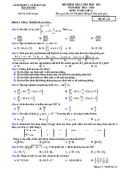 Đề kiểm tra cuối học kì 1 Toán 11 năm 2023 – 2024 sở GD&ĐT Bắc Giang