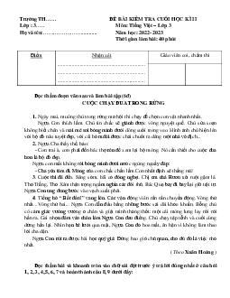Đề thi học kì 2 môn Tiếng Việt 3 năm 2022 - 2023 (Đề 1) | Chân trời sáng tạo