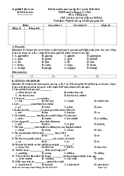 Đề thi vào 10 chuyên Hoàng Văn Thụ môn Tiếng Anh