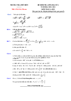 Đề thi giữa kì 1 Toán 9 năm 2020 – 2021 trường THCS Phú Diễn – Hà Nội