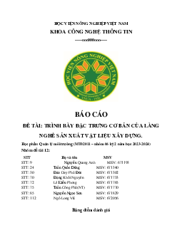 Báo cáo | Trình bày đặc trưng cơ bản của làng nghề sản xuất vật liệu xây dựng | Học viện Nông nghiệp Việt Nam