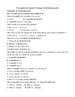 Trắc nghiệm Lịch sử lớp 10: Chương 4: Ấn độ thời phong kiến